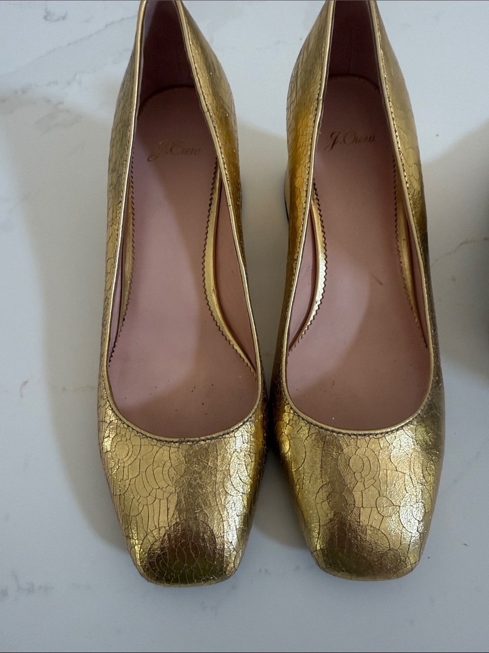 J. Crew Metallic Gold Textured Square-Toe Pumps